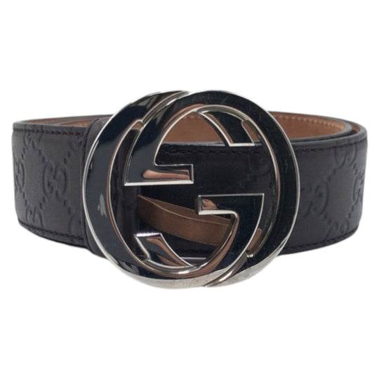 GUCCI belt 114984 AA61N leather Brown silver GG pattern