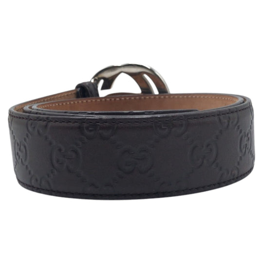 GUCCI belt 114984 AA61N leather Brown silver GG pattern
