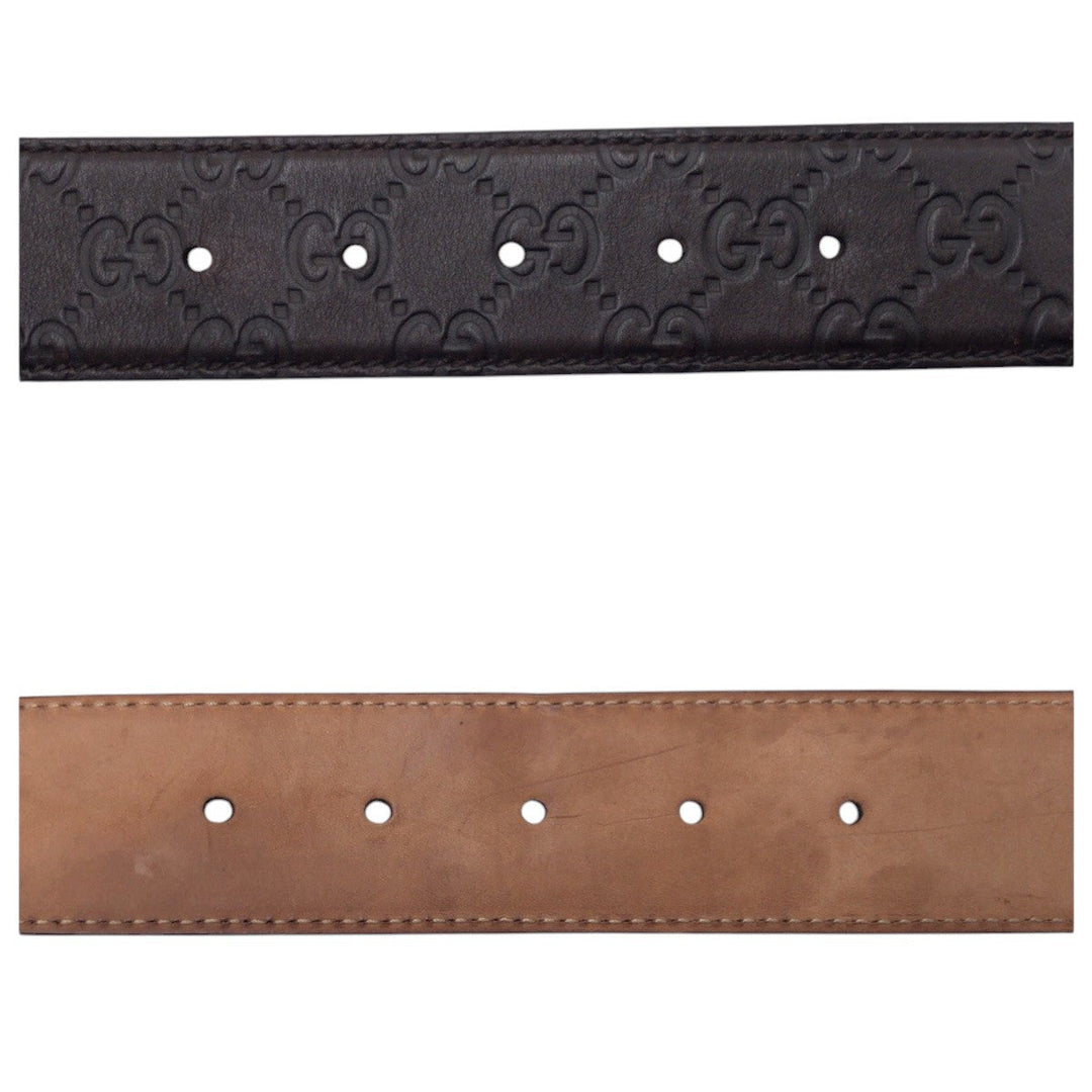 GUCCI belt 114984 AA61N leather Brown silver GG pattern