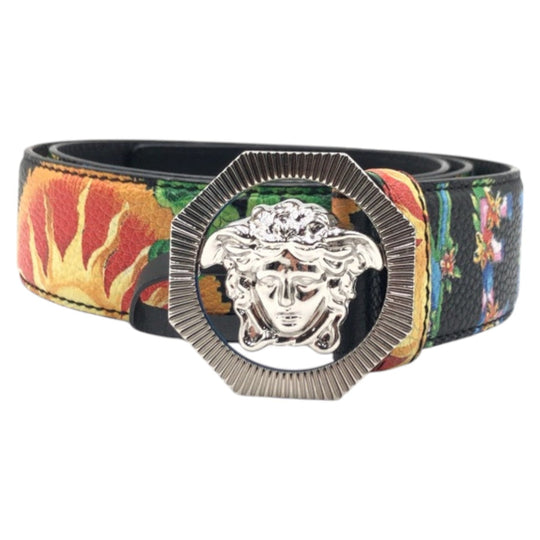 VERSACE belt DCU6715 DVSIG leather Black Multicolor Silver Medusa