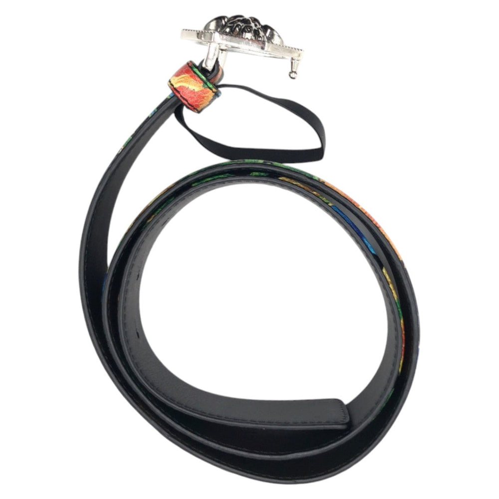 VERSACE belt DCU6715 DVSIG leather Black Multicolor Silver Medusa