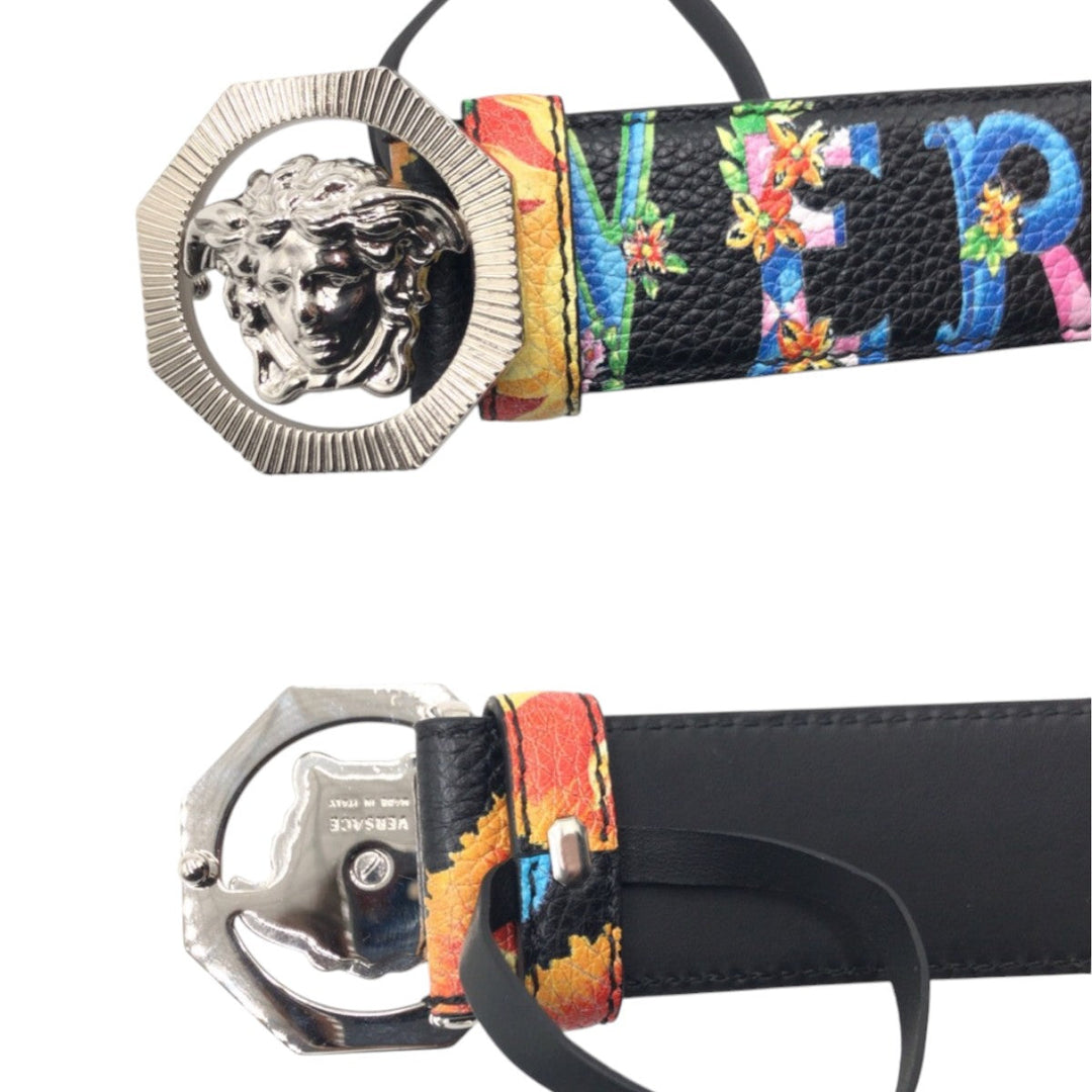 VERSACE belt DCU6715 DVSIG leather Black Multicolor Silver Medusa