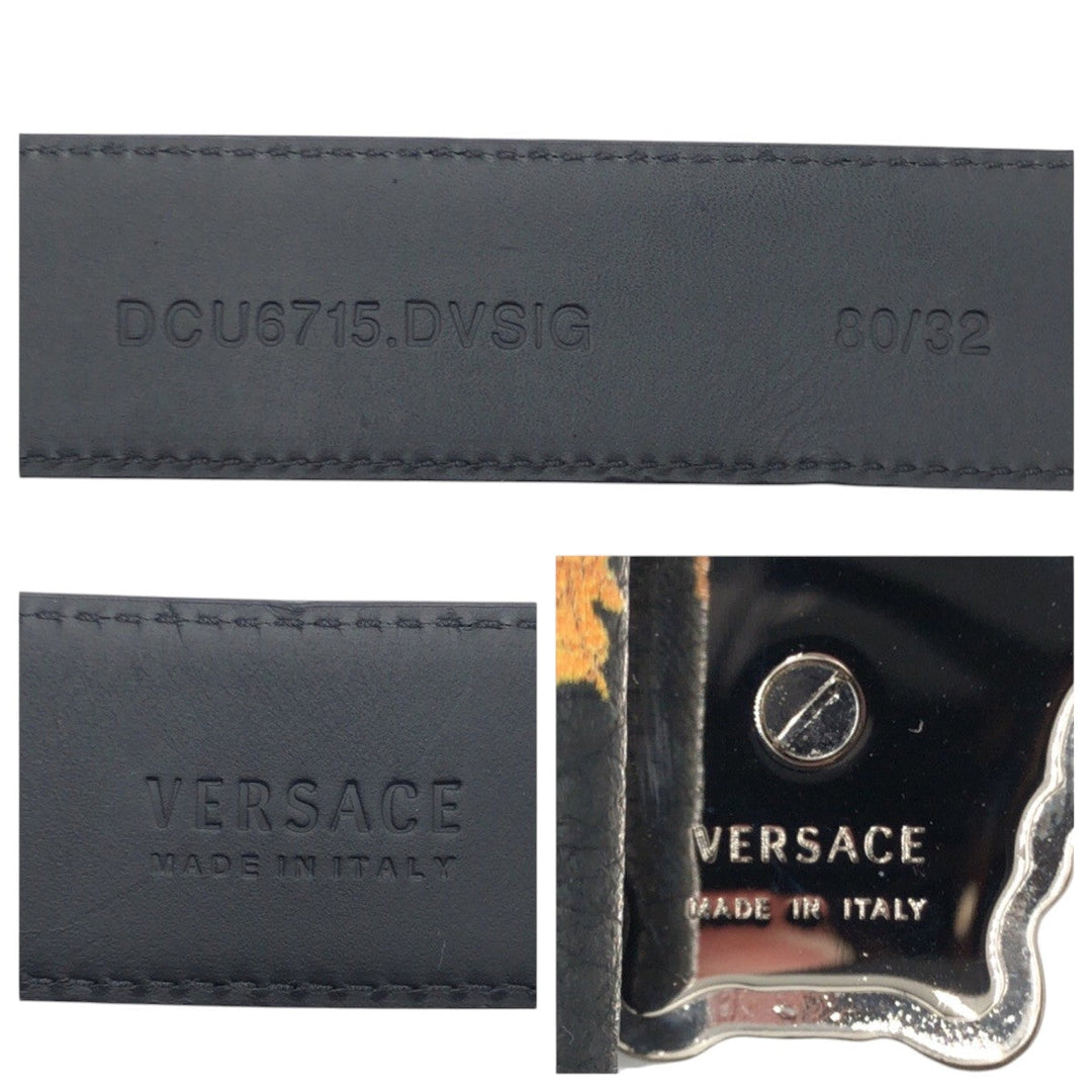 VERSACE belt DCU6715 DVSIG leather Black Multicolor Silver Medusa