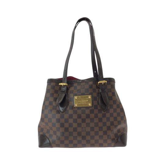 LOUIS VUITTON Tote Bag N51204 PVC Brown Gold Metal Tote Bag Shoulder Bag Damier Ebene HamsteadMM Women Used Authentic