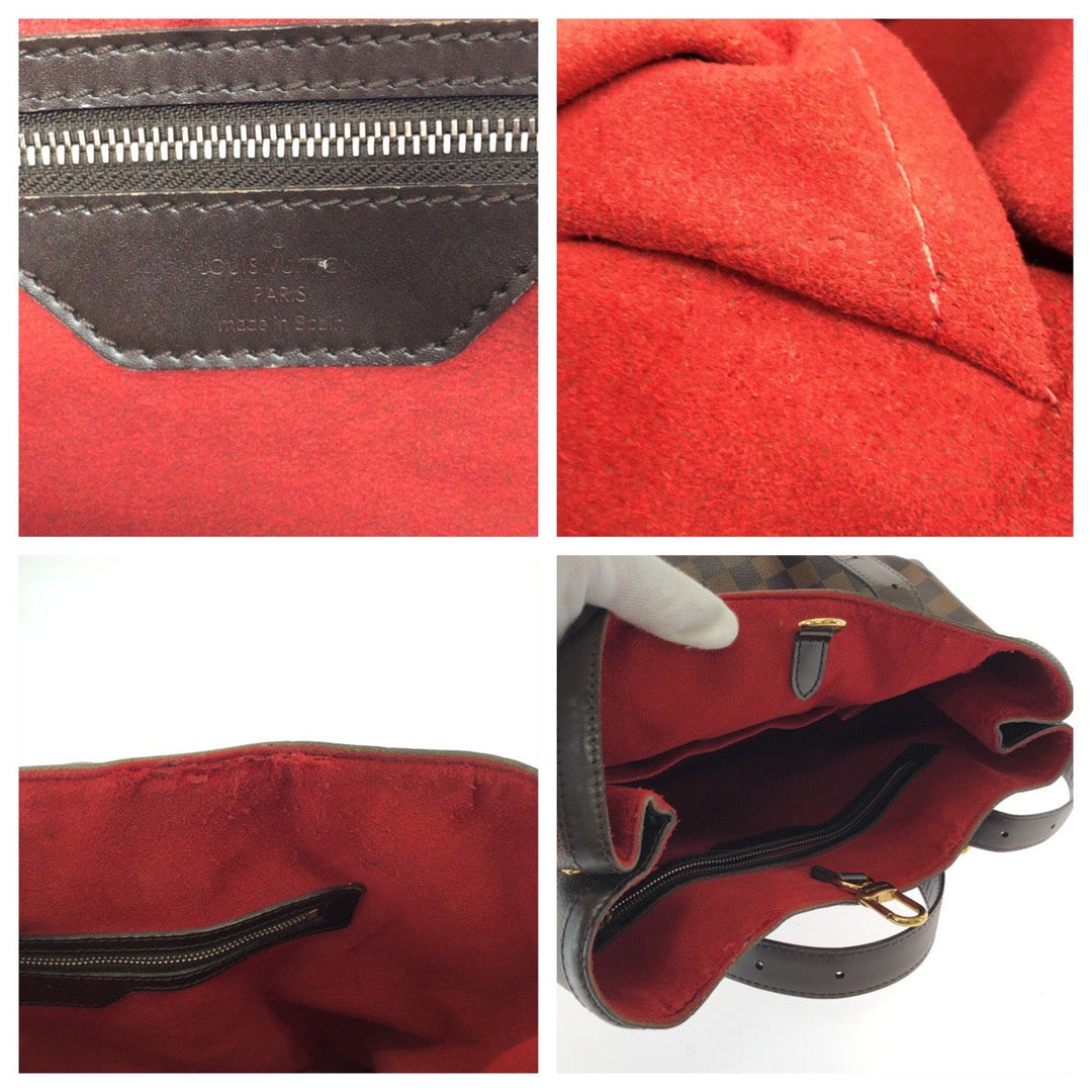 LOUIS VUITTON Tote Bag N51204 PVC Brown Gold Metal Tote Bag Shoulder Bag Damier Ebene HamsteadMM Women Used Authentic