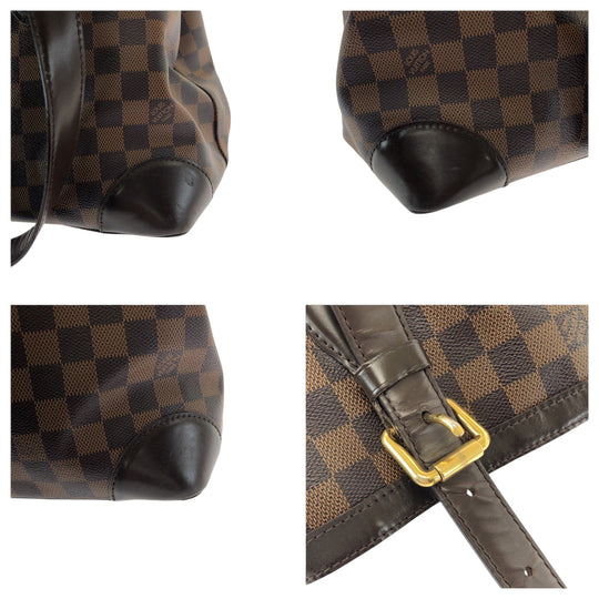 LOUIS VUITTON Tote Bag N51204 PVC Brown Gold Metal Tote Bag Shoulder Bag Damier Ebene HamsteadMM Women Used Authentic