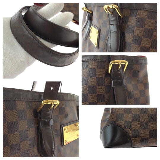 LOUIS VUITTON Tote Bag N51204 PVC Brown Gold Metal Tote Bag Shoulder Bag Damier Ebene HamsteadMM Women Used Authentic