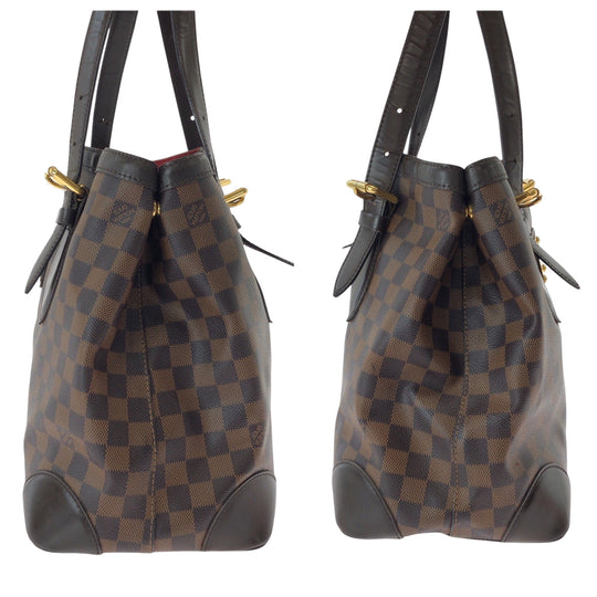 LOUIS VUITTON Tote Bag N51204 PVC Brown Gold Metal Tote Bag Shoulder Bag Damier Ebene HamsteadMM Women Used Authentic