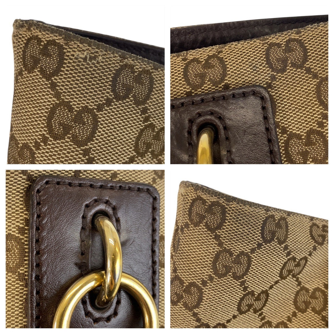 GUCCI Tote Bag 247237 GG canvas, leather Beige Brown Gold Metal Tote Bag Shoulder Bag Women Used Authentic