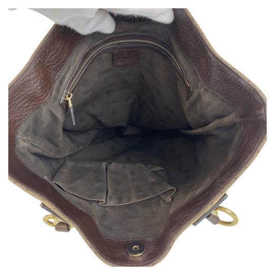 GUCCI Tote Bag 247237 GG canvas, leather Beige Brown Gold Metal Tote Bag Shoulder Bag Women Used Authentic