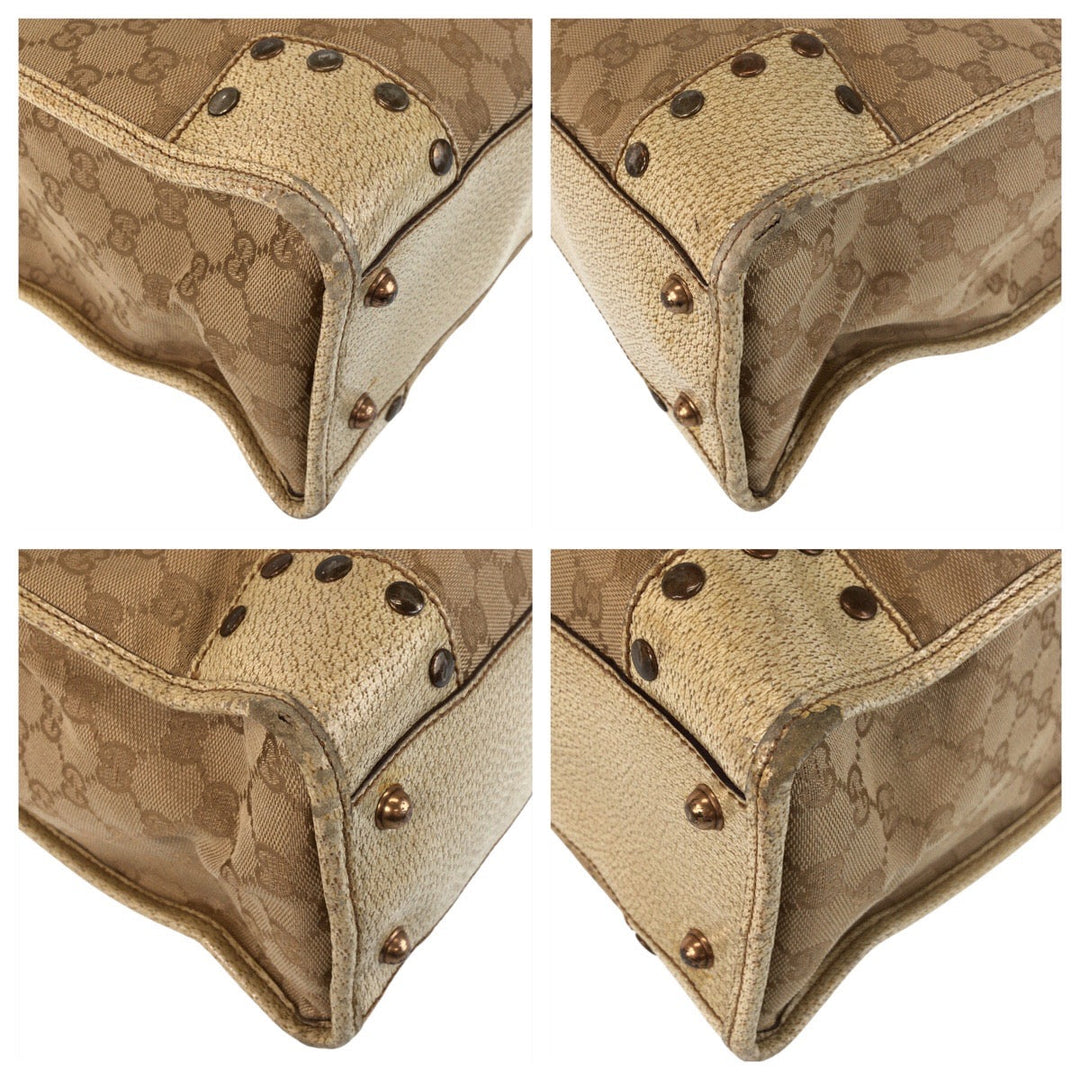 GUCCI Tote Bag 124261 GG canvas, leather Beige Gold Metal Tote Bag Shoulder Bag Women Used Authentic
