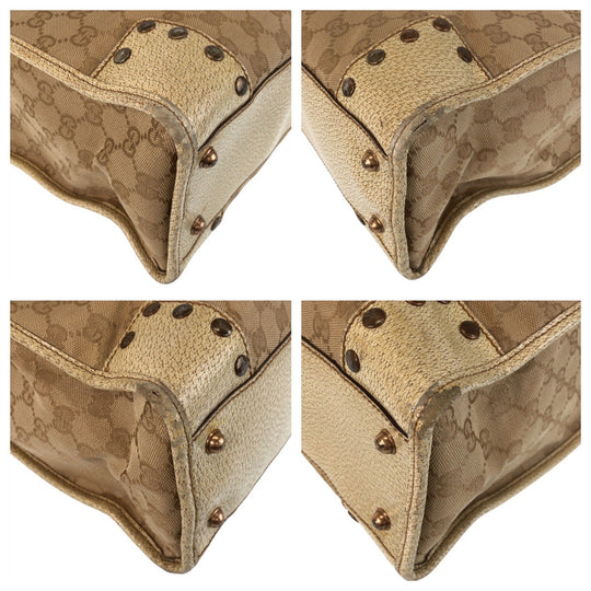 GUCCI Tote Bag 124261 GG canvas, leather Beige Gold Metal Tote Bag Shoulder Bag Women Used Authentic