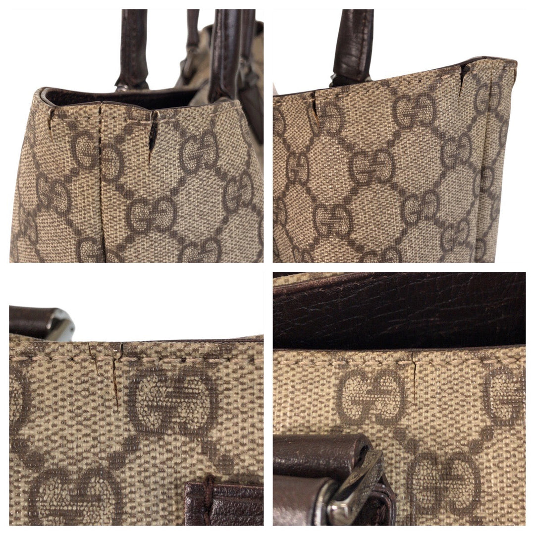 GUCCI Tote Bag 131220 GG Supreme canvas, leather Beige brown Tote Bag Shoulder Bag Women Used Authentic