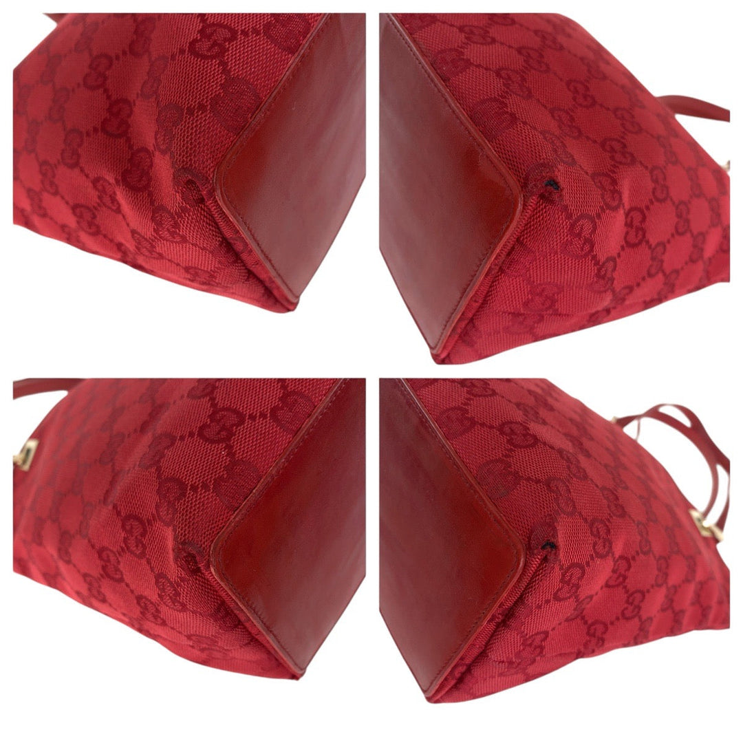 GUCCI Tote Bag 002 1099 GG canvas, leather Red Gold Metal Tote Bag Shoulder Bag Women Used Authentic