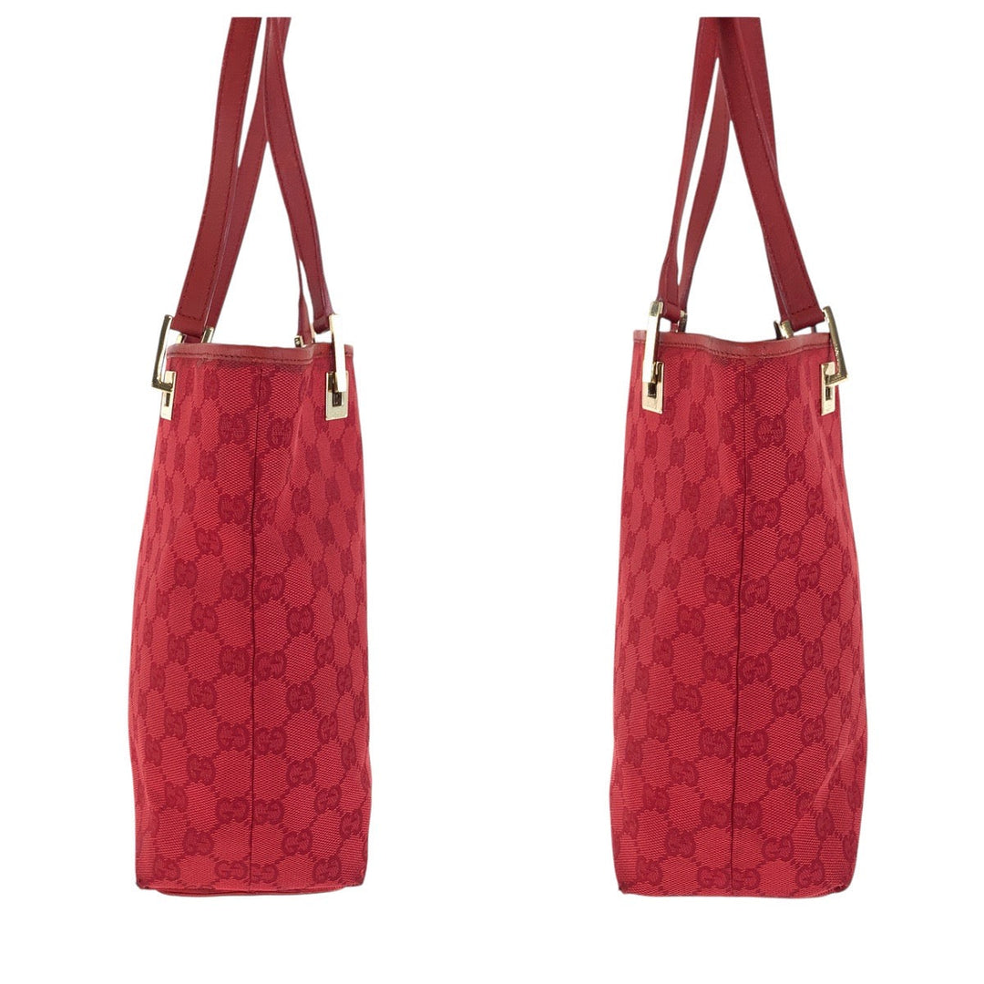 GUCCI Tote Bag 002 1099 GG canvas, leather Red Gold Metal Tote Bag Shoulder Bag Women Used Authentic