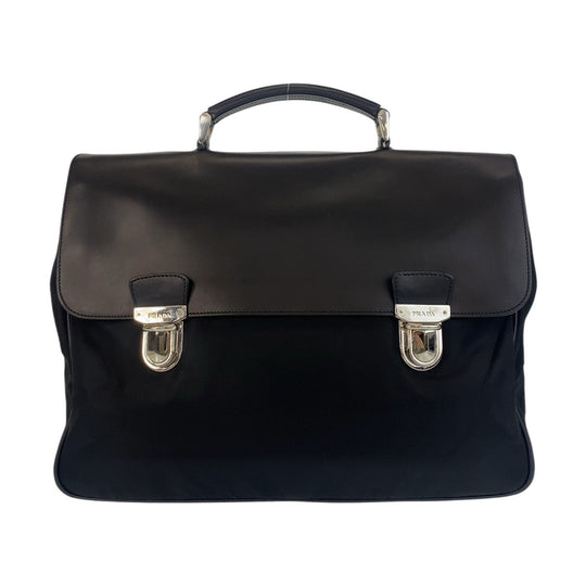 PRADA Business bag Nylon, Leather Black SilverMetal Business bag briefcase Test mens Used Authentic