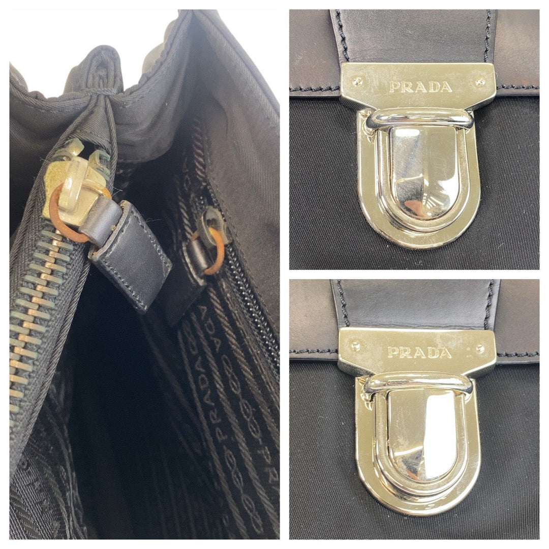 PRADA Business bag Nylon, Leather Black SilverMetal Business bag briefcase Test mens Used Authentic