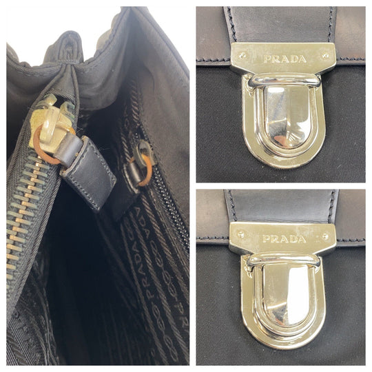 PRADA Business bag Nylon, Leather Black SilverMetal Business bag briefcase Test mens Used Authentic