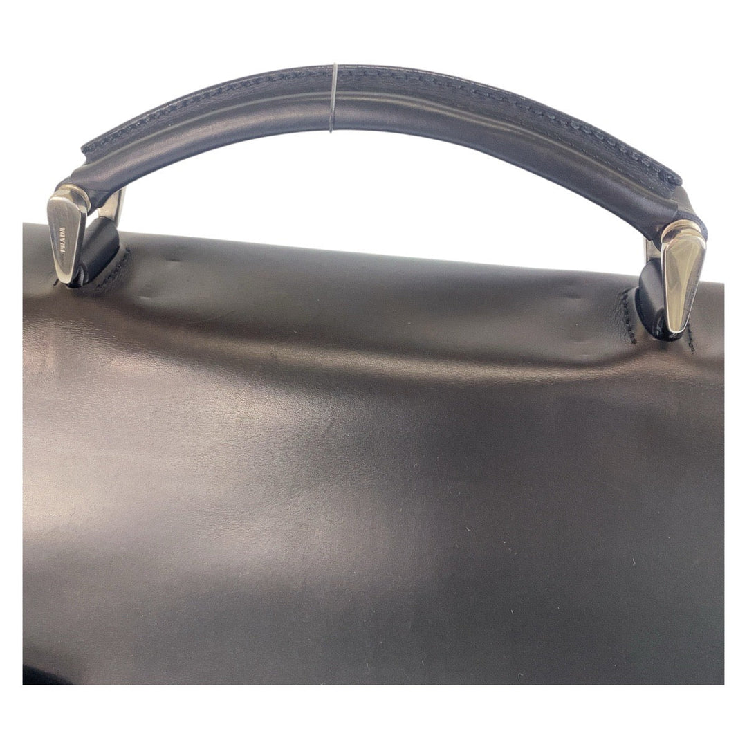 PRADA Business bag Nylon, Leather Black SilverMetal Business bag briefcase Test mens Used Authentic