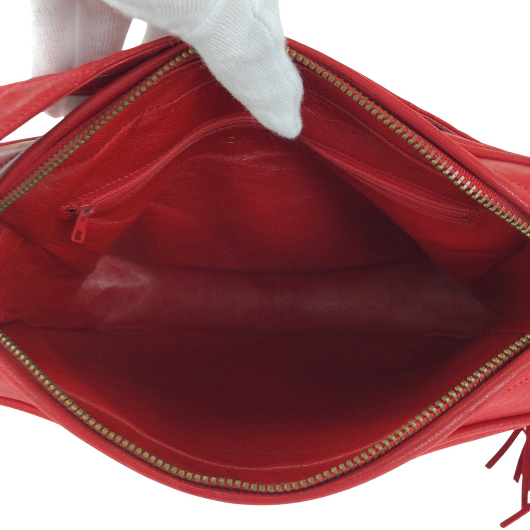 CHANEL Shoulder Bag lambskin Red Shoulder Bag pochette Matrasse COCO Mark Tassel Fringe Women Used Authentic