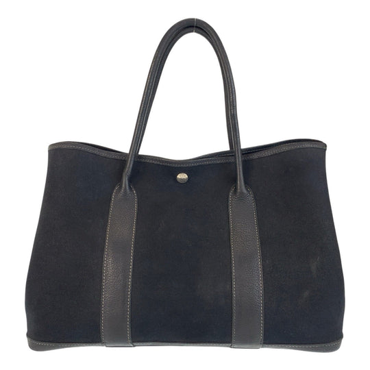 HERMES Tote Bag Canvas, Leather black Tote Bag Shoulder Bag Garden party PM Women Used Authentic