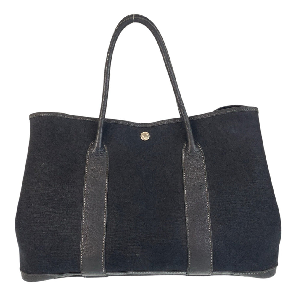 HERMES Tote Bag Canvas, Leather black Tote Bag Shoulder Bag Garden party PM Women Used Authentic