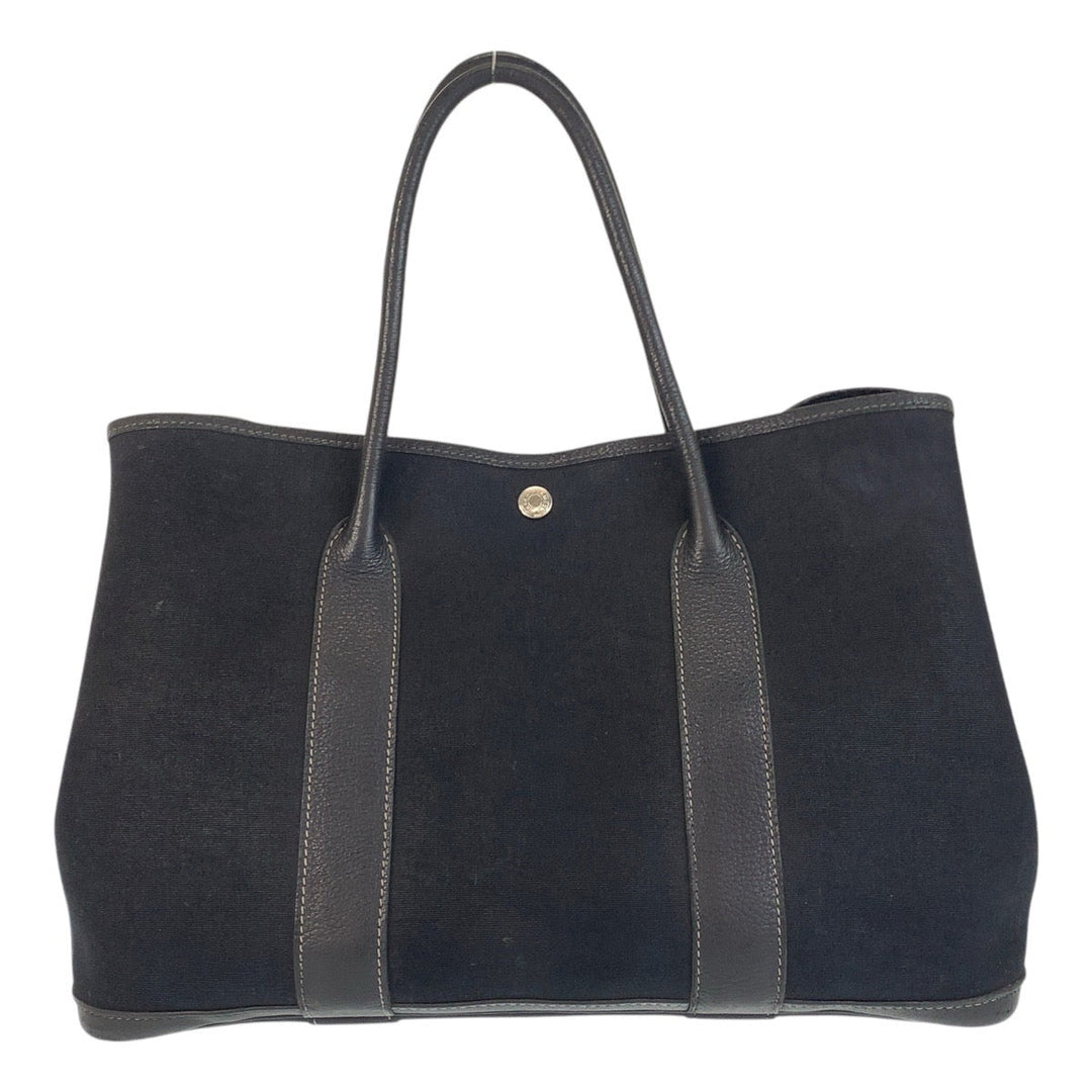 HERMES Tote Bag Canvas, Leather black Tote Bag Shoulder Bag Garden party PM Women Used Authentic