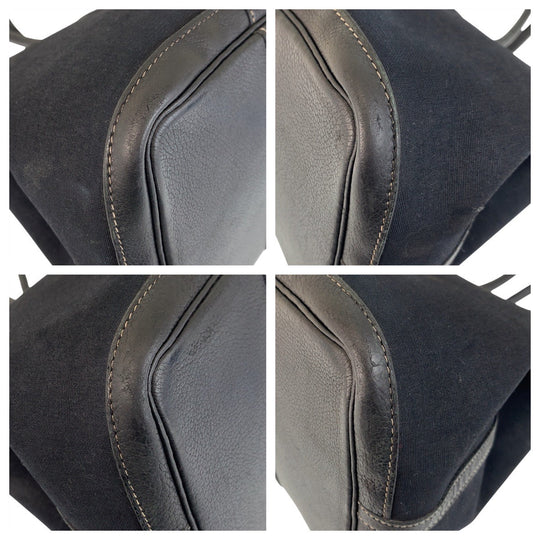 HERMES Tote Bag Canvas, Leather black Tote Bag Shoulder Bag Garden party PM Women Used Authentic