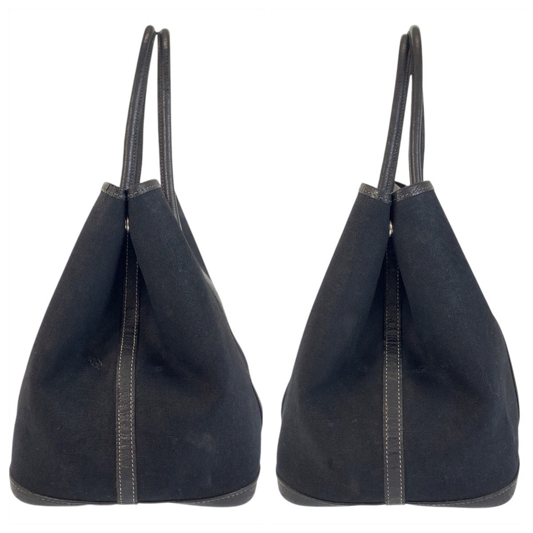 HERMES Tote Bag Canvas, Leather black Tote Bag Shoulder Bag Garden party PM Women Used Authentic