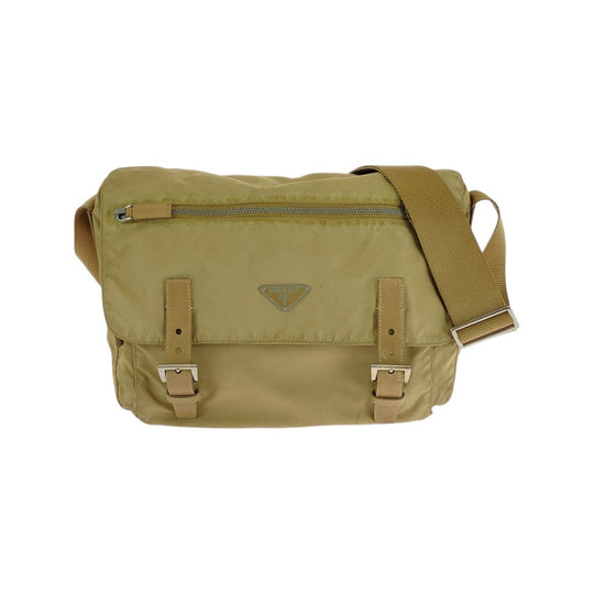 PRADA Shoulder Bag Nylon, Leather Beige Brown SilverMetal Shoulder Bag Messenger bag Test Triangle With logo Women Used Authentic