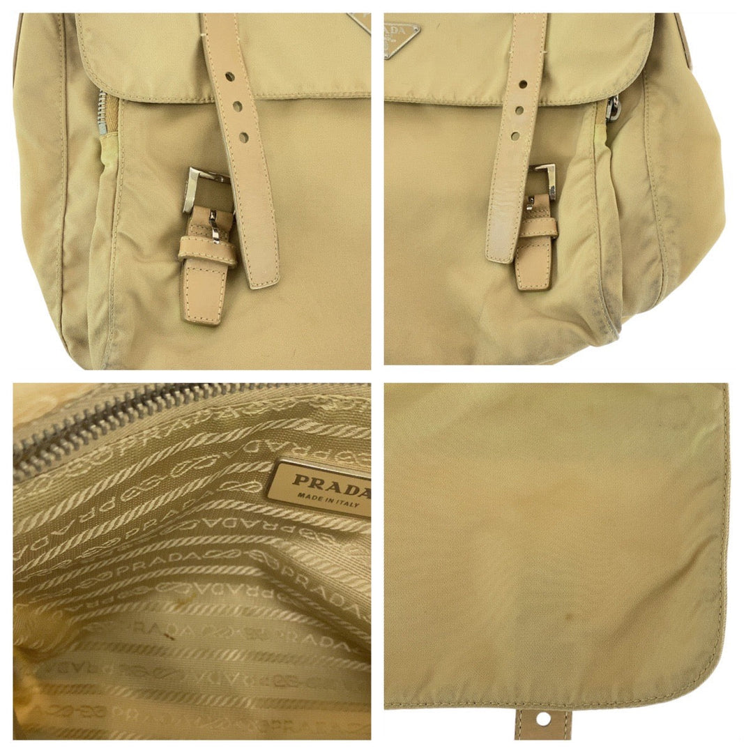 PRADA Shoulder Bag Nylon, Leather Beige Brown SilverMetal Shoulder Bag Messenger bag Test Triangle With logo Women Used Authentic
