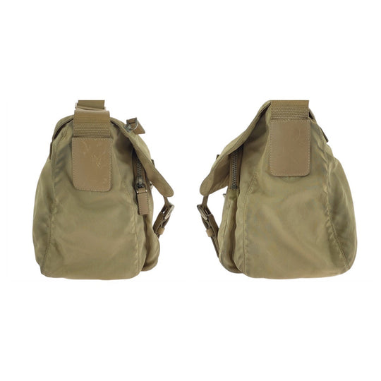 PRADA Shoulder Bag Nylon, Leather Beige Brown SilverMetal Shoulder Bag Messenger bag Test Triangle With logo Women Used Authentic