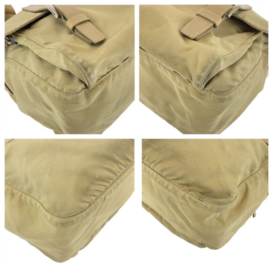 PRADA Shoulder Bag Nylon, Leather Beige Brown SilverMetal Shoulder Bag Messenger bag Test Triangle With logo Women Used Authentic