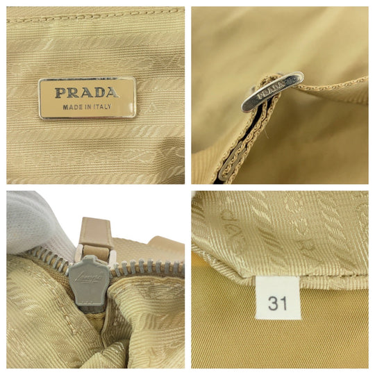 PRADA Shoulder Bag Nylon, Leather Beige Brown SilverMetal Shoulder Bag Messenger bag Test Triangle With logo Women Used Authentic