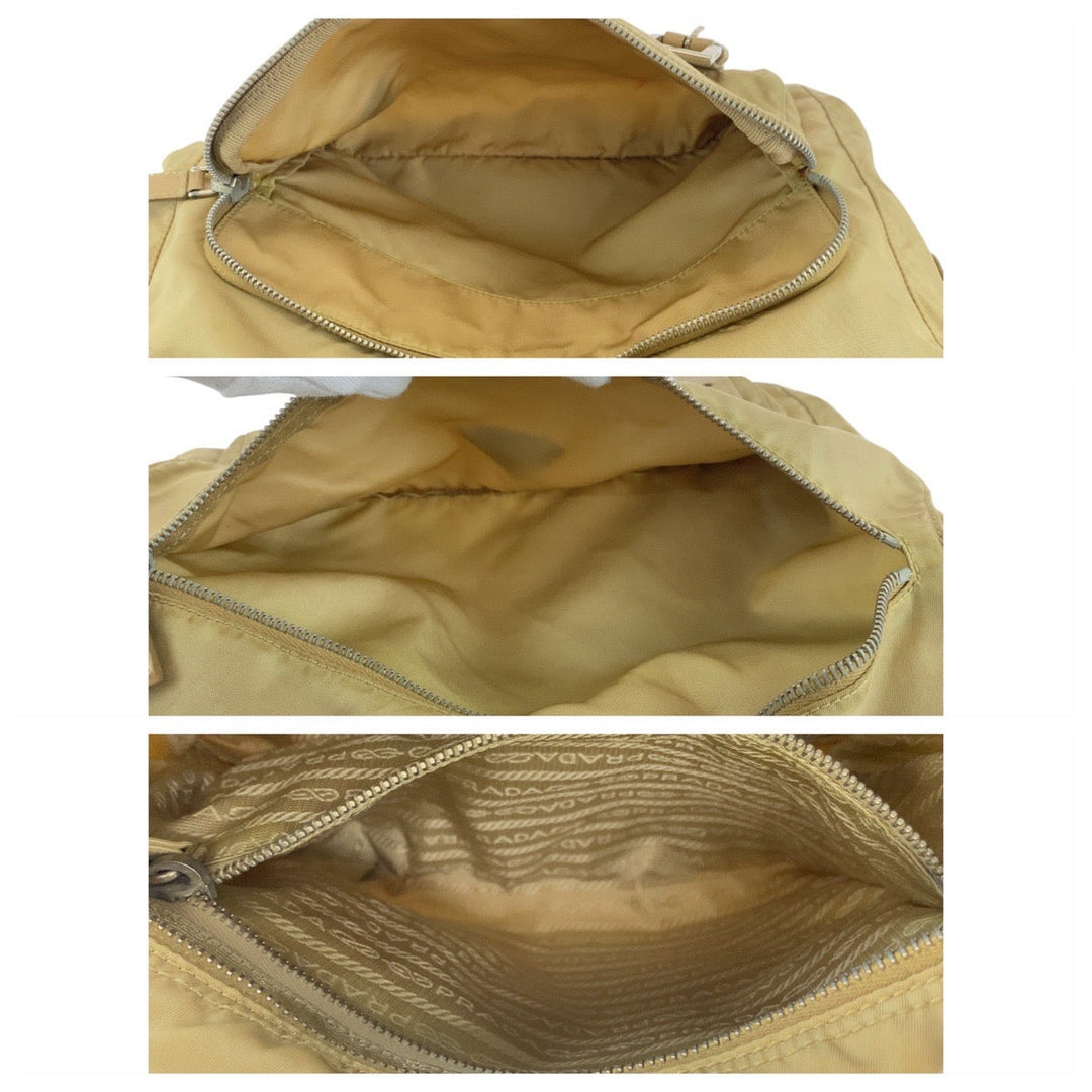 PRADA Shoulder Bag Nylon, Leather Beige Brown SilverMetal Shoulder Bag Messenger bag Test Triangle With logo Women Used Authentic