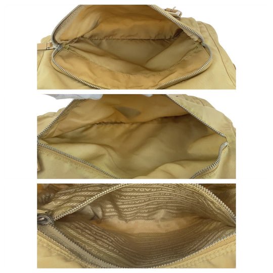 PRADA Shoulder Bag Nylon, Leather Beige Brown SilverMetal Shoulder Bag Messenger bag Test Triangle With logo Women Used Authentic