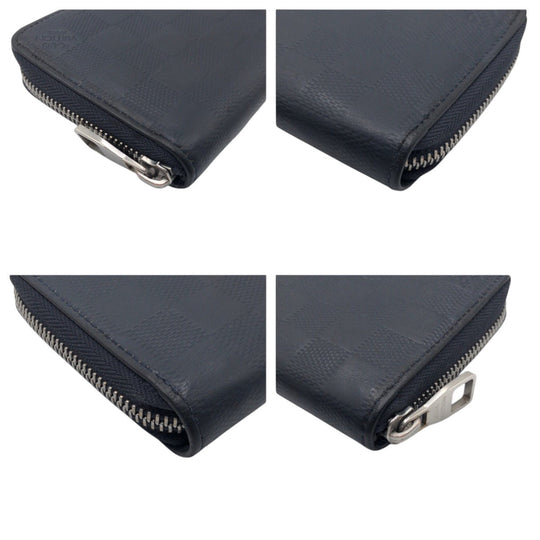 LOUIS VUITTON Long Wallet Purse N63549 PVC Navy Long Wallet Purse Damier Anfini Zippy Wallet Vertical mens Used Authentic