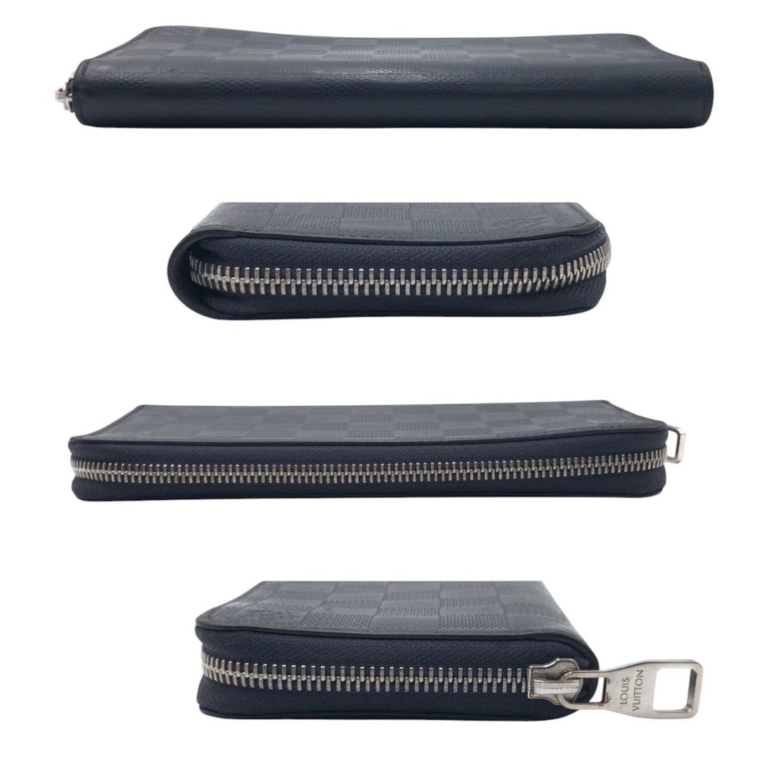 LOUIS VUITTON Long Wallet Purse N63549 PVC Navy Long Wallet Purse Damier Anfini Zippy Wallet Vertical mens Used Authentic