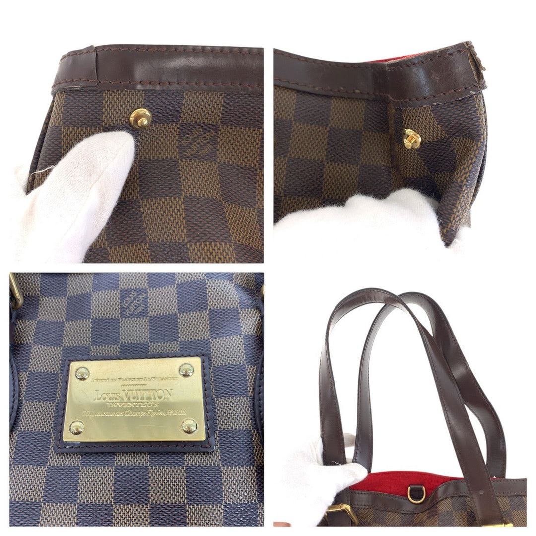 LOUIS VUITTON Tote Bag N51204 PVC, Leather Brown Gold Metal Tote Bag Shoulder Bag Damier Hamstead MM Women Used Authentic