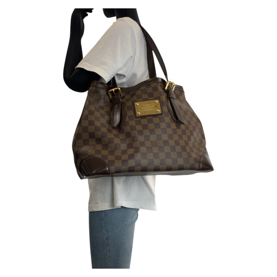 LOUIS VUITTON Tote Bag N51204 PVC, Leather Brown Gold Metal Tote Bag Shoulder Bag Damier Hamstead MM Women Used Authentic