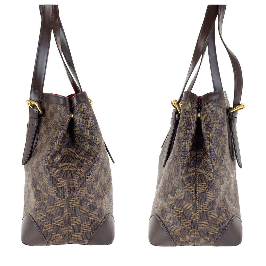 LOUIS VUITTON Tote Bag N51204 PVC, Leather Brown Gold Metal Tote Bag Shoulder Bag Damier Hamstead MM Women Used Authentic