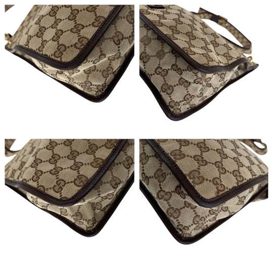 GUCCI Shoulder Bag 90656 GG canvas Brown Gold Metal Women Used Authentic