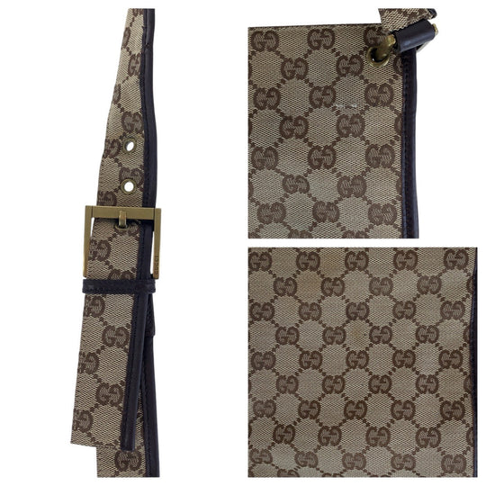 GUCCI Shoulder Bag 90656 GG canvas Brown Gold Metal Women Used Authentic