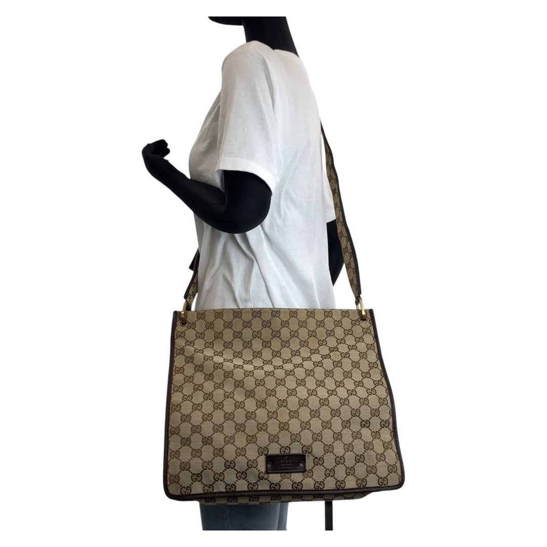 GUCCI Shoulder Bag 90656 GG canvas Brown Gold Metal Women Used Authentic