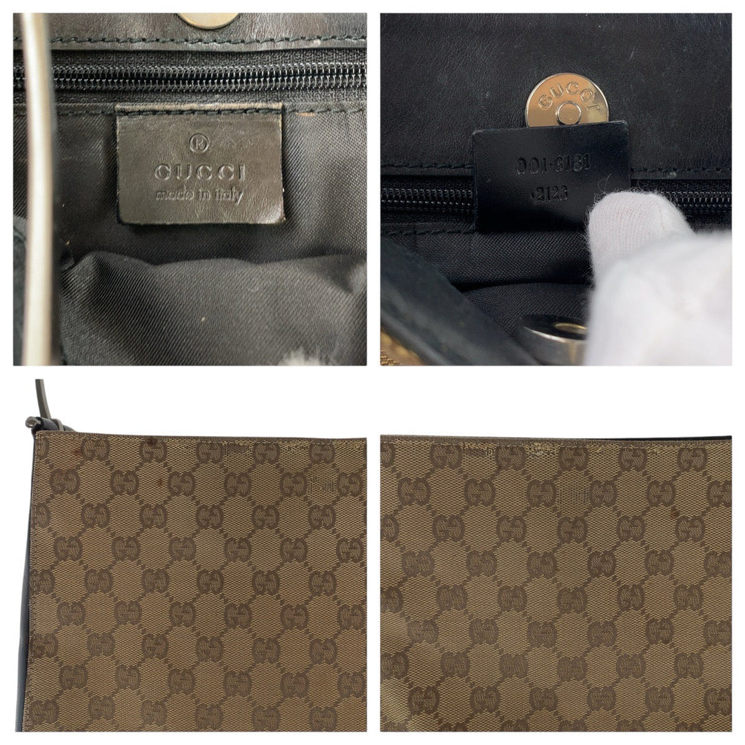 GUCCI Shoulder Bag 001 3181 GG canvas, leather Brown Silver Metal Women Used Authentic