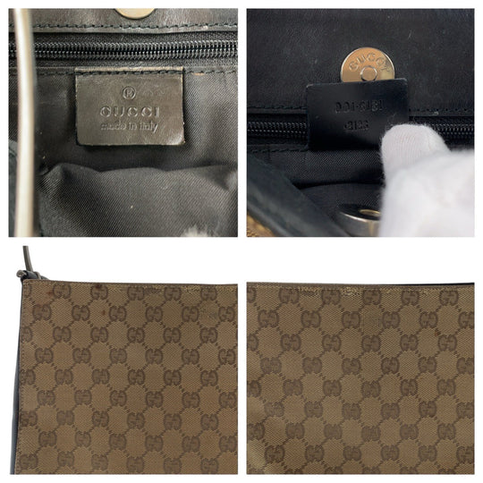 GUCCI Shoulder Bag 001 3181 GG canvas, leather Brown Silver Metal Women Used Authentic