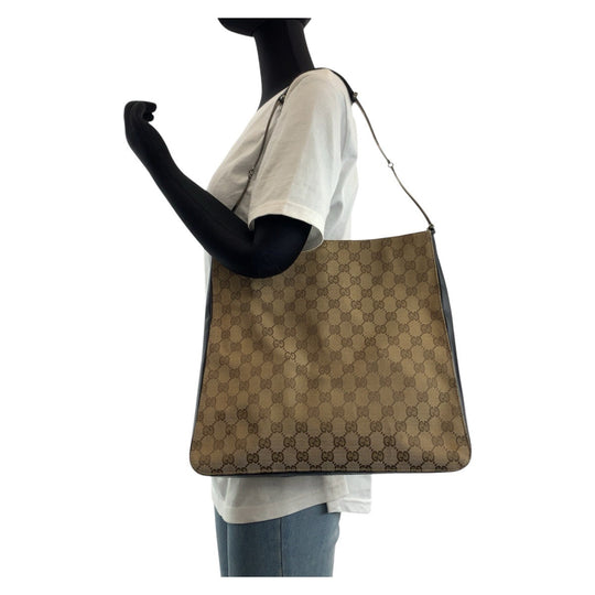 GUCCI Shoulder Bag 001 3181 GG canvas, leather Brown Silver Metal Women Used Authentic
