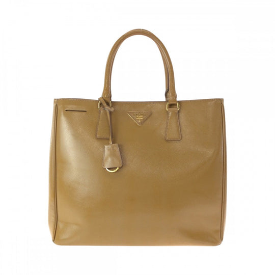 PRADA Tote Bag Patent leather Beige Brown Gold Metal Tote Bag handbag Safiano Galleria TriangleWith logo Women Used Authentic