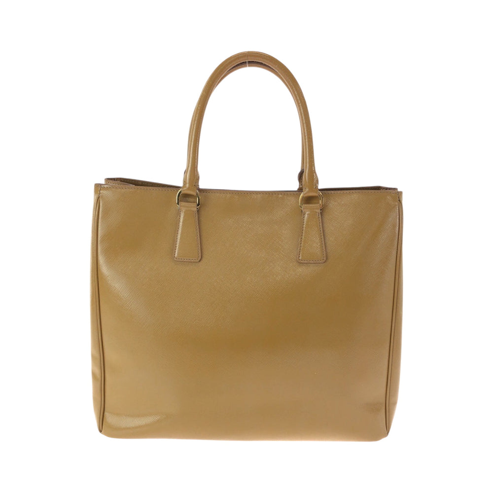 PRADA Tote Bag Patent leather Beige Brown Gold Metal Tote Bag handbag Safiano Galleria TriangleWith logo Women Used Authentic