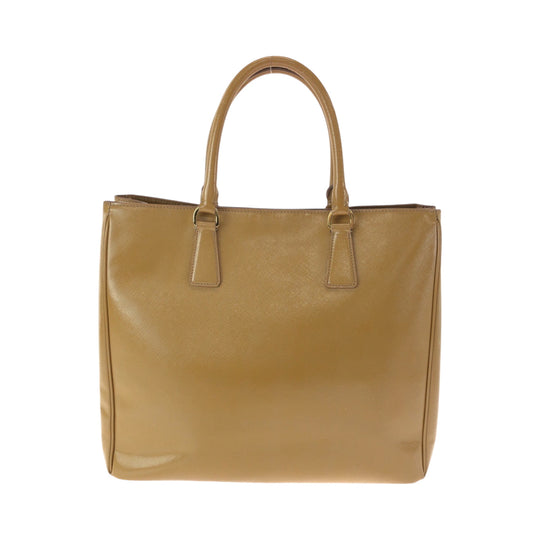 PRADA Tote Bag Patent leather Beige Brown Gold Metal Tote Bag handbag Safiano Galleria TriangleWith logo Women Used Authentic